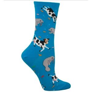 Socksmith Sea Cows Graphic Cotton Crew Socks Blue One Size Fits Most Women